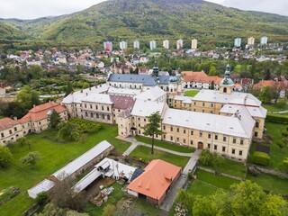 Osek monastery gardens, Czechia, village landscape panorama
