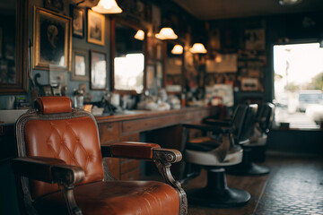 Retro barbershop featuring leather chairs and vintage decor in a cozy setting
