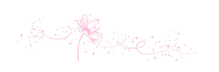 Elegant botanical illustration with stylized flowers, curved stems and natural plant elements arranged in a refined minimal floral composition.