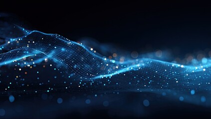 A captivating blue abstract image of a digital wave with sparkling particles