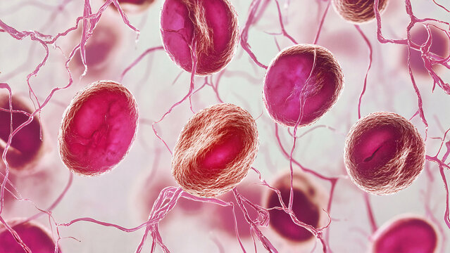 3D  rendering of endorphin molecules,  Abstract close-up of endorphins with vibrant pink colors and artistic web-like structure., Brain Chemistry Concept , Molecular Diagram on Clean Surface 