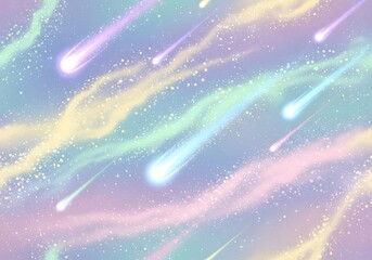 Pastel Galaxy with Shooting Stars, dreamy skyscape, celestial event