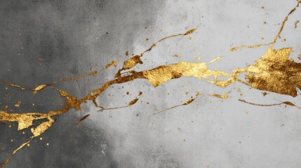Elegant abstract texture featuring gold leaf accents on a soft gray background, ideal for modern design, luxury branding, and tasteful decor projects