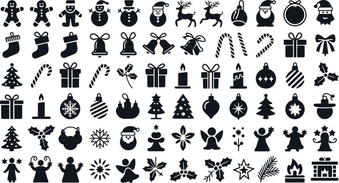 Collection of diverse christmas and winter holiday themed icons