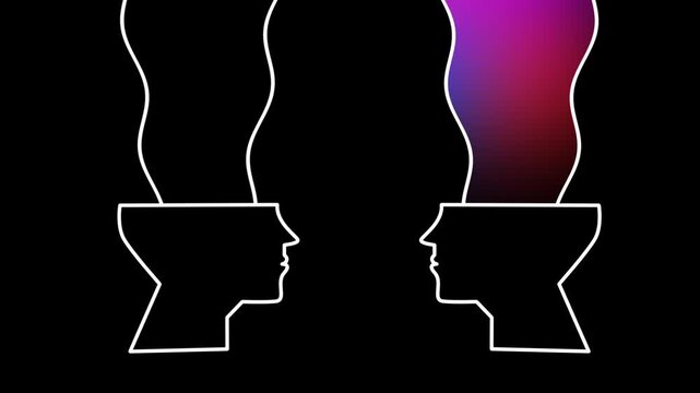 Two heads with rising forms represent shared creative synergy fostering collaboration, enhancing inspiration, and amplifying collective innovation.