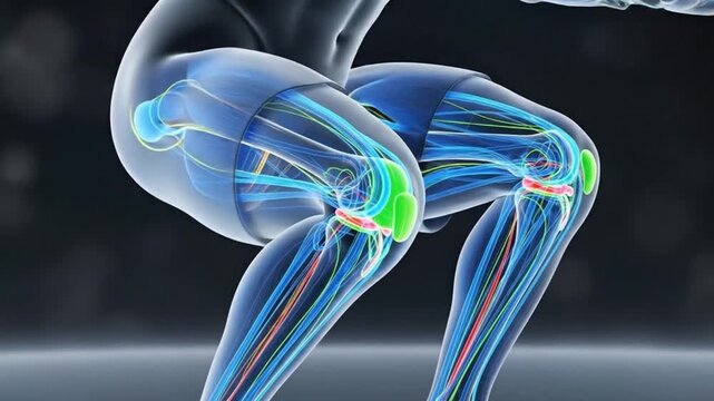 Dynamic Human Knee Joint Anatomy During Squat Exercise - 3D Medical Animation of Musculoskeletal System
