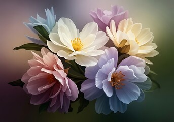 Watercolor botanical assortment featuring pastel tinted floral blooms