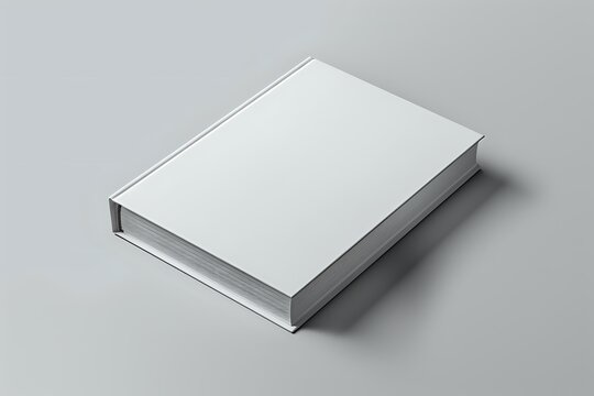 Blank white hardcover book mockup on gray background, ready for custom design presentation.