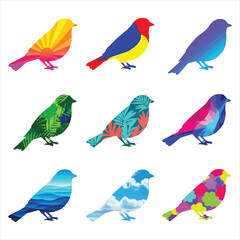 Fototapeta premium Colorful patterned birds isolated on white