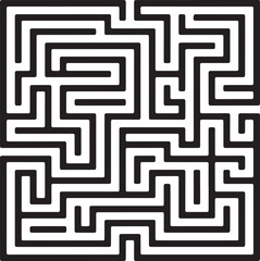 Black and White Simple Square Maze Vector Illustration: Minimalist Puzzle and Labyrinth Concept for Problem Solving and Logic Games