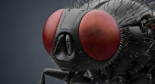 Close-up of a futuristic micro-robot insect head