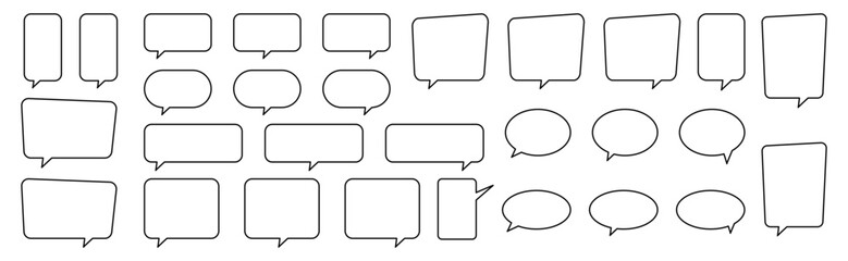 Line Speech Bubble Set – Minimal Outline Chat Bubbles, Message Boxes, and Communication Cloud Icons