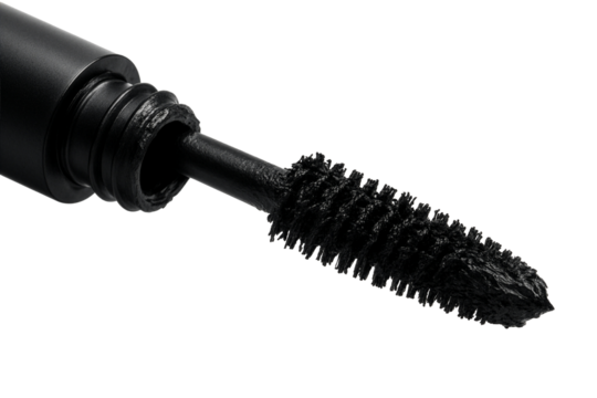 Black mascara wand applicator brush isolated on transparent background