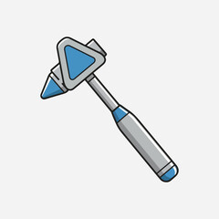 Fototapeta premium A gray and blue illustration of a pickaxe with a triangular head on a white background.
