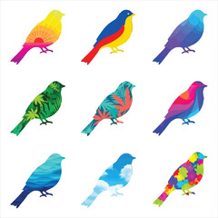 Naklejka premium Vibrant abstract birds isolated on white