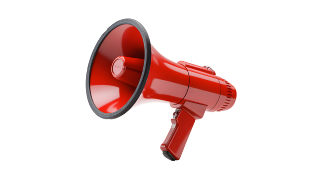 Red Megaphone Isolated on transparent Background - Powered by Adobe