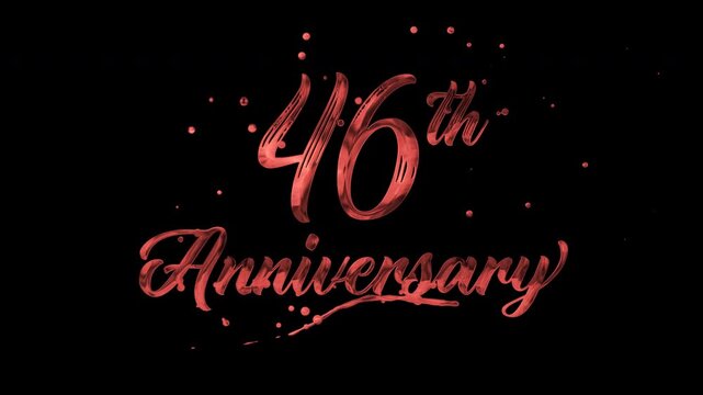 46th anniversary text animation in red metallic effect. suitable for celebrating special occasions, invitations, anniversary cards and social media. Includes alpha channel for any background.