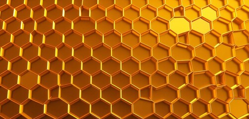Geometric hexagonal pattern of golden honeycombs ,  hive,  digital