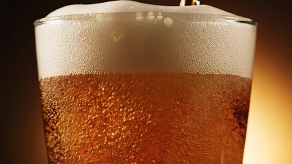 Refreshing brew being poured into a glass, golden liquid with frothy white head, perfect for celebrations or relaxation after a long day