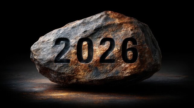 Stone with the engraved number 2026 symbolizing future aspirations, milestones, progress, and creative concepts for planning and development in various fields