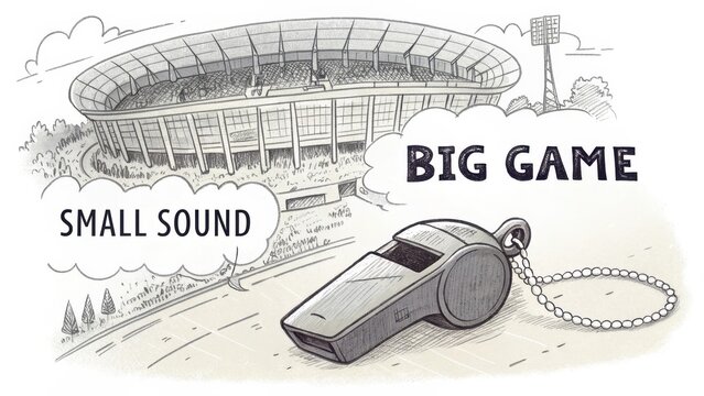 A detailed sketch of a whistle and a stadium setting - Powered by Adobe