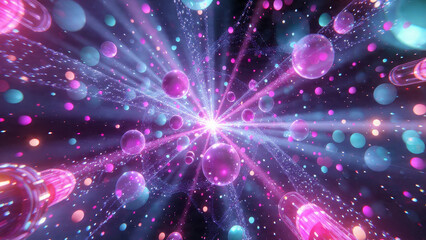 A vibrant abstract digital artwork featuring flowing multicolored light neon waves in bright