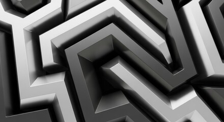 Geometric chrome: Interlocking metallic shapes in silver, graphite, and matte black form a futuristic pattern. Clean angles and reflective textures bring a sleek, contemporary energy.