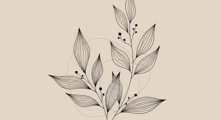 Botanical linework: Hand-drawn leaves in thin black strokes over a muted beige base. The airy, modern design blends nature and minimalism, adding warmth while keeping a refined look.