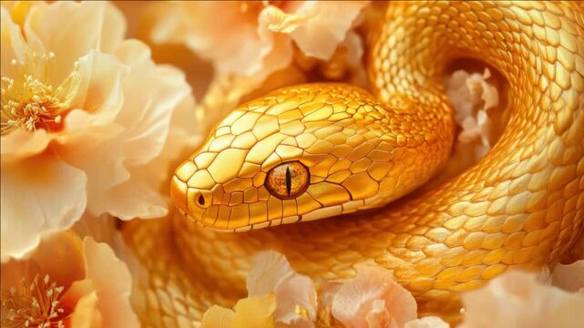 Vivid reptile in flower display