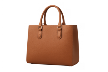Brown leather handbag for women, a stylish fashion accessory representing elegance, luxury, and daily essentials, transparent background