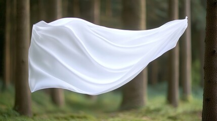 Wind catching a magical veil, lifting it gently in an enchanted forest clearing
