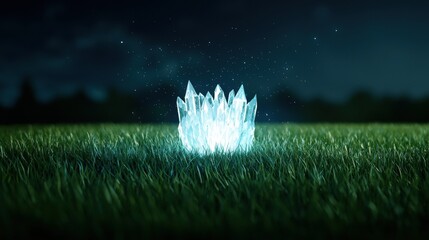 Crystalline crown pulsating with energy, floating in a starlit field