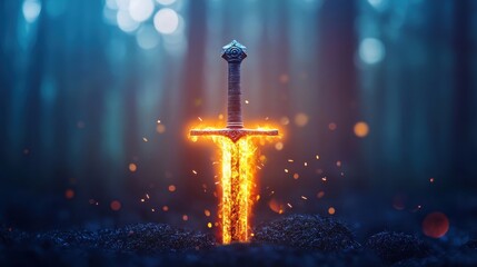 Jewel embedded in a sword hilt glowing with an inner fire