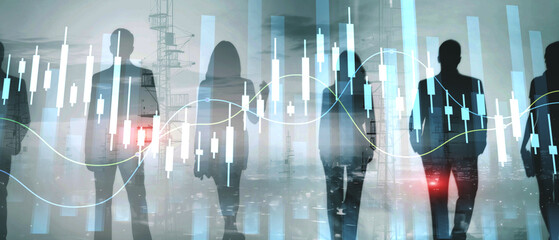 Economic growth graph chart. Double exposure mixed media. Finance Background