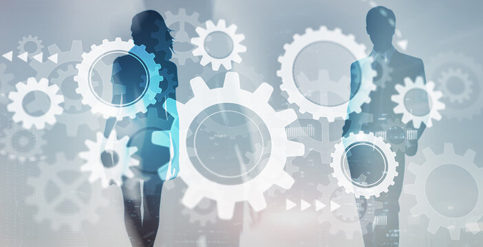 Gears on a blurred office background, gears concept