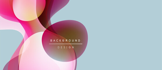 Abstract shapes overlap, creating vibrant color gradients. Light blue background complements pinks, oranges, yellows. Text reads background design.