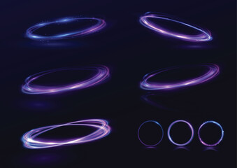 Glowing Futuristic Energy Ring Vector, Abstract Luminous Swirl, Blue Purple Light Effect, Magic Circle Portal, Modern Speed Motion Lines Background