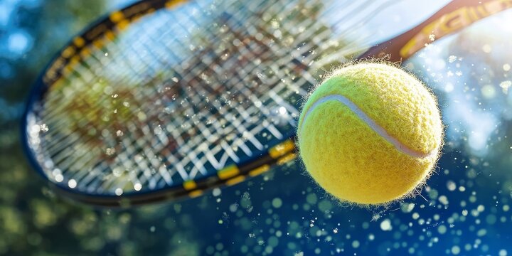 Dynamic Action Shot of a Tennis Player Executing a Powerful Serve on a Bright Sunny Day Outdoors