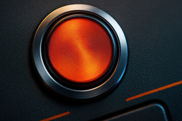 Industrial button orange button metal ring close up textured surface circular button glowing button control panel machinery equipment