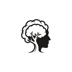 Human head with tree brain logo representing growth and mental health.