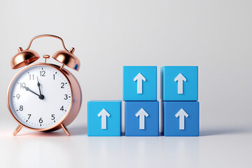 Time Management for Growth: Clock with Upward Arrow Blocks - Productivity & Success Concept