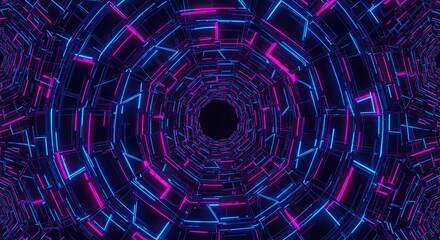 Enter the vibrant neon tunnel, a modern gateway to digital dimensions and futuristic design projects with glowing pink and blue lights, ideal for tech branding