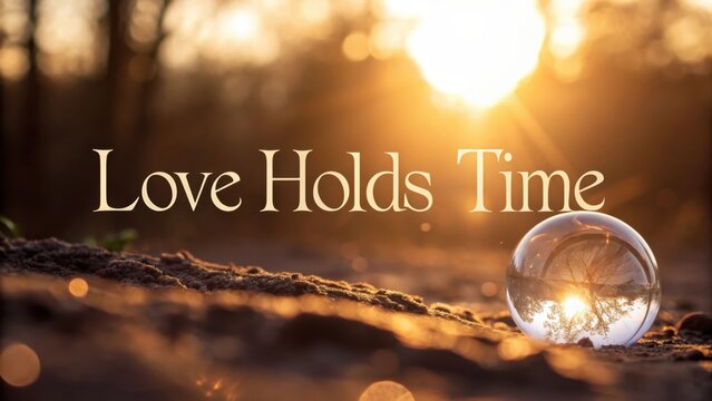 A sphere reflecting light and the words Love Holds Time