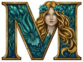 Medieval style M monogram with a maiden