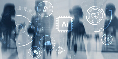 Modern AI and technology concept with glowing circular nodes and connections