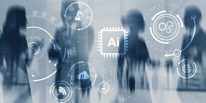 Modern AI and technology concept with glowing circular nodes and connections