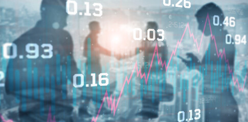 Economic growth chart. Business chart and reflection buildings