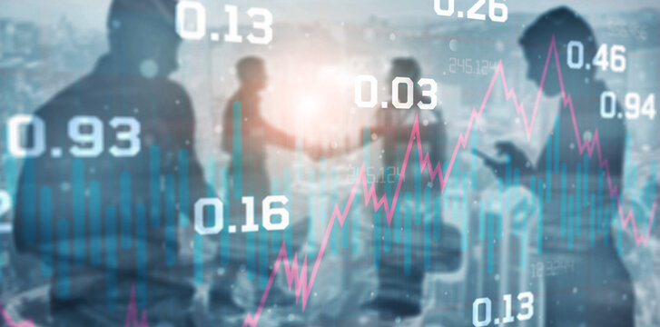 Economic growth chart. Business chart and reflection buildings