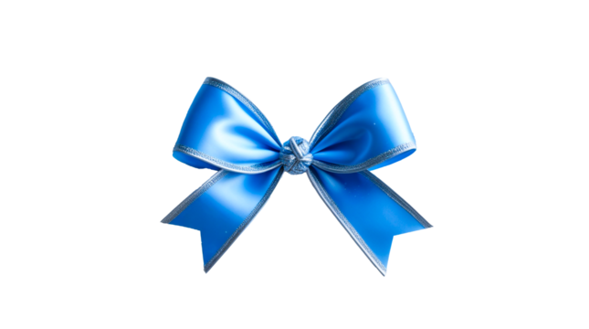 A highly detailed, elegant gift presentation featuring a wide blue satin ribbon