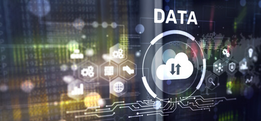 DATA internet concept. Universal background for presentation. Blurred server room background